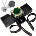 Preserved Blackish Green Real Rose with Heart I Love You Necklace -Eternal Flowers Rose Birthday Gifts for Women Her Mom Wife Girlfriend Grandma on Valentines Mothers Day Christmas Anniversary