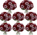 Geosar 8 Bundles Artificial Peonies Flowers Fake Silk Peony Bouquet Faux Peonies Flowers Bulk for Decoration Vase Floral Arrangements Wedding Party Table (Wine Red,Gray)