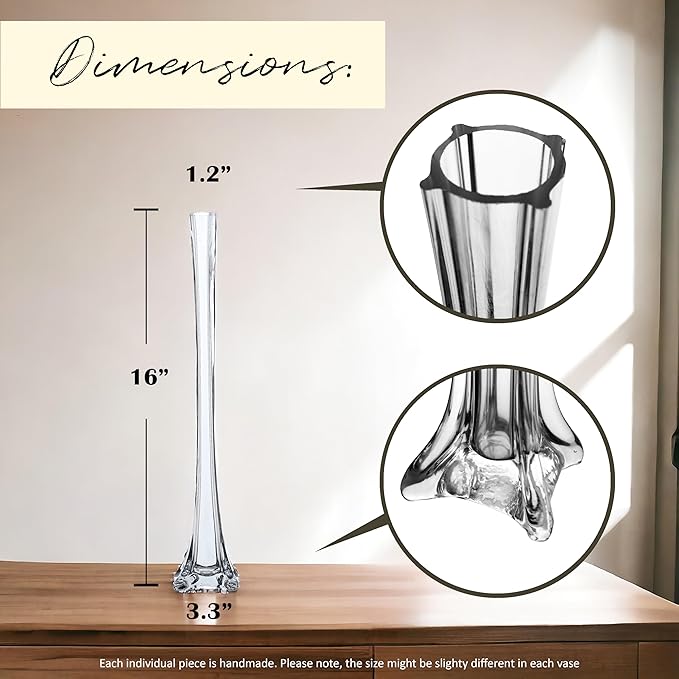 Craft And Party, Pack of 12, Eiffel Tower Vases Centerpiece for Flower, Wedding, Decoration. (16", Clear)