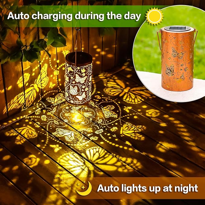 Christmas Gifts for Women Butterfly Solar Lanterns Outdoor Waterproof Hanging Solar Lights Butterfly Gifts for Women Men Metal Decorative LED Lanterns for Garden Decor,Yard,Patio,Lawn,Tabletop,Pathway