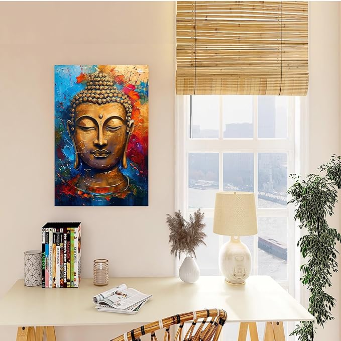 Golden Serenity Buddha Vintage Painting Wall Art Spirituality and Modern Art Wall Decor Adds Brilliance to Vibrant Home Decor 32x48in Frameless
