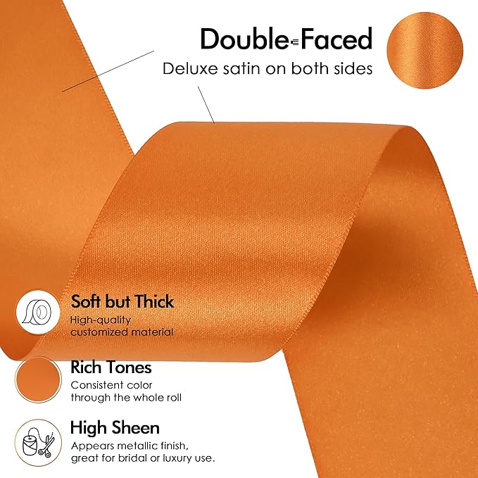 MEEDEE Orange Satin Ribbon - 25 Yards Double Faced Satin Ribbon for Christmas, Thanksgiving, Halloween, Wreaths, Bows, Crafts, Weddings, Flower Bouquets