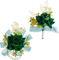 SITUMEIZI 2Pcs Green Corsage and Boutonniere Set Corsage Wristlet for Prom Decor Boutonniere for Men Wedding Flowers Accessories Party Suit Decoration