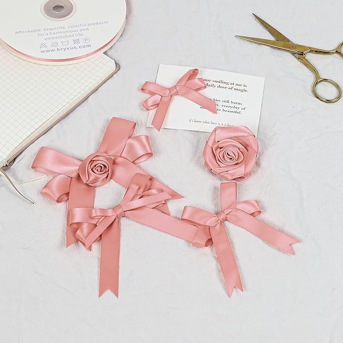 Rose Gold Satin Ribbon, Double Faced 1/2 Inch X 25 Yards Rose Gold Ribbon, Premium Satin Ribbon for Gift Wrapping, Crafts, Hair Bow Making, Sewing, Flower Bouquet, Wedding Party Decor