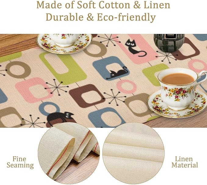 Mid Century Modern Black Cat Table Runner,Table Runners for Kitchen Dining Modern Tables Decor Decoration for Kitchen Family Dinner Table Holiday Party Farmhouse 13 x 70 Inch Pink