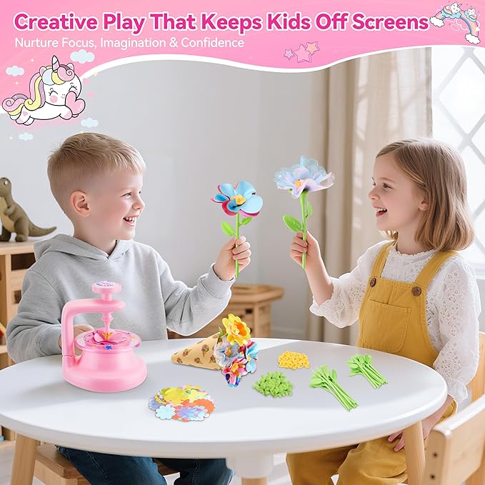 Hamdol DIY Flower Bouquet Craft Kit for Girls Ages 4-8, Creative Fabric Flower Making Set, Educational STEM Toy for Kids 5 6 7 8, Preschool Arts & Crafts Birthday or Christmas Gift for Boys and Girls
