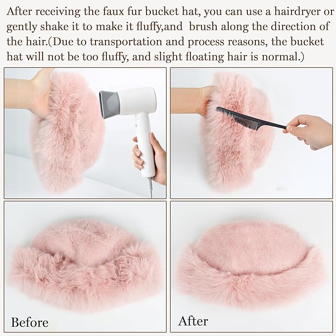 Fuzzy Bucket Hats for Woman Fur Winter Hat Fluffy Warmer Fisherman Cap