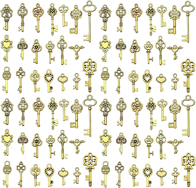 WOCRAFT 60pcs Antique Gold Small Key Bracelet Charms for Jewelry Making Sets DIY Necklace Bracelet Keychain Crafting Charms Kit Craft Supplies (SN923)
