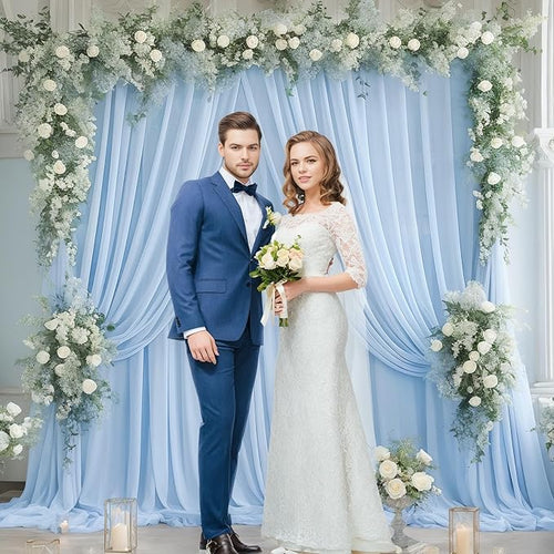 10x10ft Baby Blue Tulle Backdrop Curtain for Parites, Sheer Backdrop Curtains for Wedding Baby Shower Birthday Party Photo Shoot Decorations