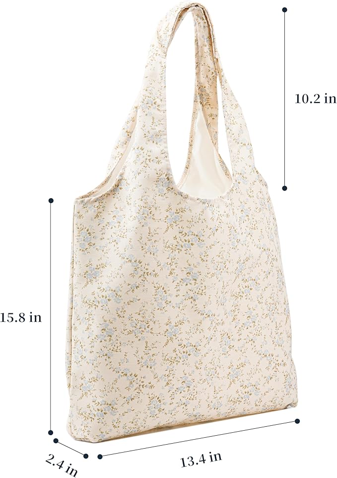 Canvas Tote Bag, Large Capacity Shoulder Bag with Inner Pockets, Foldable Shopping Bag