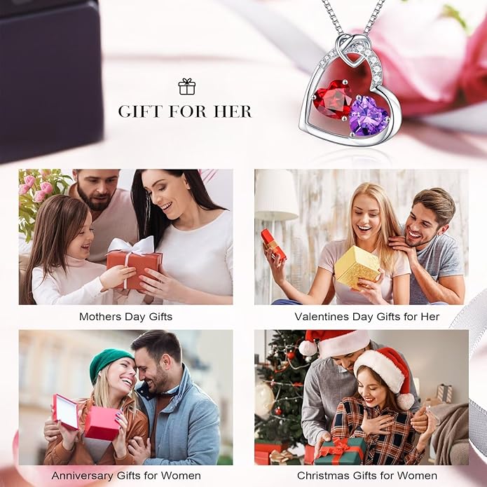 Iefil Christmas Gifts for Women Wife - 925 Sterling Silver Birthstone Necklace, Anniversary Birthday Gifts for Women, Birthstone Jewelry Gift for Wife Girlfriend Mom