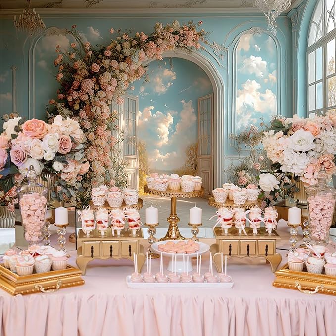 Baocicco 10x7ft Floral Wall Photography Background Romantic Style Arch Door Oil Painting Flowers Photo Background for Women Wedding Party Banner Supplies Girls Birthday Decorations Photoshoot Studio