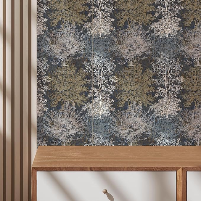 Vintage Forest Peel and Stick Wallpaper - Hand Drawn Tree Design for Bathroom, Bedroom Walls, Cabinets, Shelves - Removable Decorative Contact Paper Mural 17.71"x118.1"