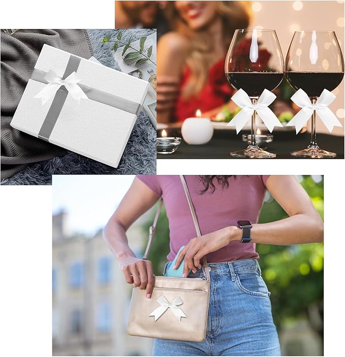 50 Counts White Twist Tie Bows 3.1" Pre-Tied Satin Ribbon Bow Decor Mini Twist Tie Bows for Gift Wrapping Treat Bags Cake Bridal Baby Shower Birthday Party Favors Wedding Decorations