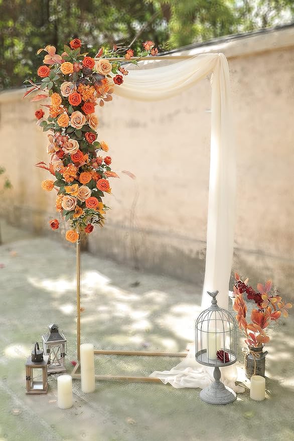 Orange Artificial Flowers Box Set Gradient Color Foam and Silk Fake Flowers with Stems for DIY Wedding Bridesmaid Bridal Bouquets Centerpieces Party Fall Home Decoration