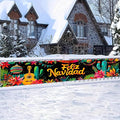 Feliz Navidad Banner 118 x 20 Inch Mexican Christmas Backdrop with Guitar Cactus Poinsettia Flowers Large Holiday Party Wall Decoration for Outdoor Fence Yard Porch Photography