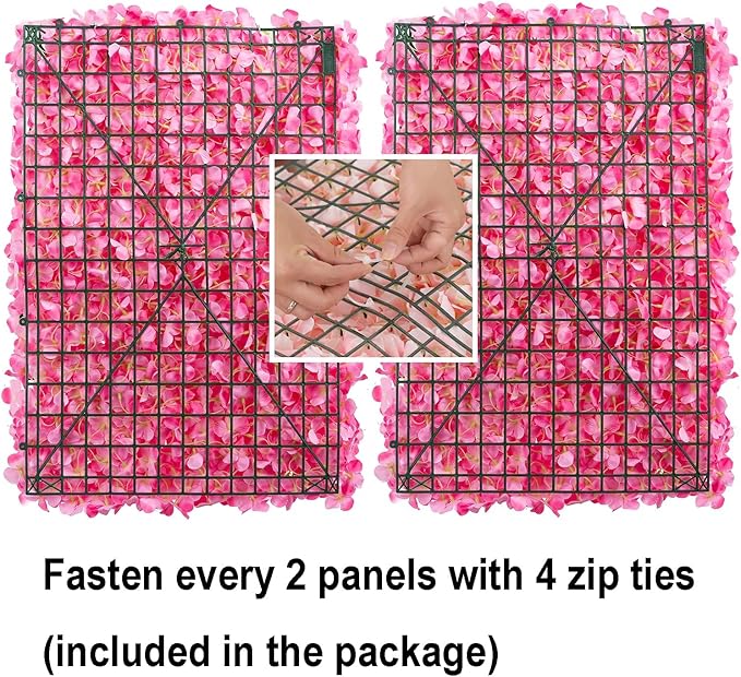 BLOSMON Flower Wall Panel Backdrop - 6 Pcs 24 x 16 Inch Pink Artificial Hydrangea Floral Backdrop for Wedding Party Baby Bridal Shower Decor, Hanging Fake Silk Flower Backdrop Decoration