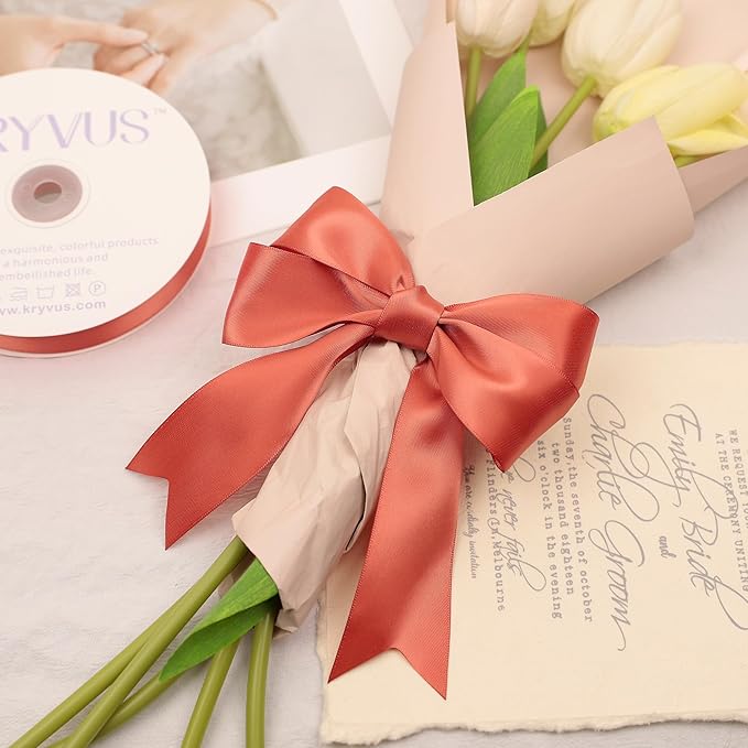 Copper Satin Ribbon, Double Faced 1-1/2 Inch X 50 Yards Copper Ribbon, Premium Satin Ribbon for Gift Wrapping, Crafts, Hair Bow Making, Sewing, Flower Bouquet, Wedding Party Decor