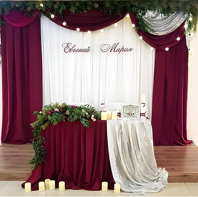 10 x 10 Feet Burgundy Backdrop Curtain for Partie, Background Curtains for Photoshoot, Birthday, Wedding, Halloween, Thanksgiving, Christmas, New Year Party Decorations 5Ft x 10Ft, 2 Panels