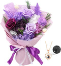 Preserved Flowers for Delivery, Purple Flower Bouquets with Necklace, Forever Real Roses Anniversary Birthday Gifts for Women Mom Wife Girlfriend, Fresh Flowers for Valentines Day Christmas
