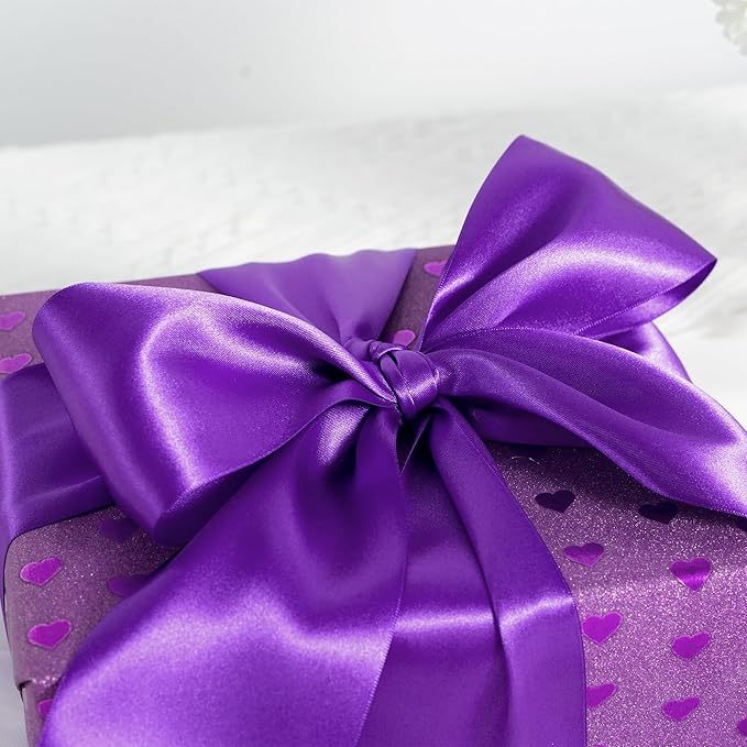 MEEDEE Purple Satin 3 Inch Ribbon Lux Double Faced Satin Ribbon Dark Purple Halloween Ribbons by 10 Yards Purple Ribbons for Christmas Tree, Flower Bouquet, Weddings, Bow Making