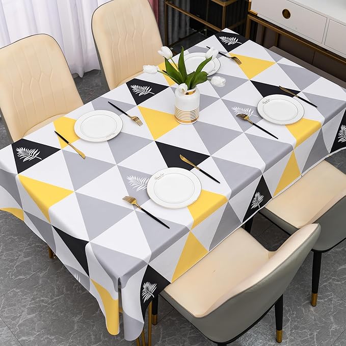 Rectangle Table Cloth,100% Waterproof Tablecloth Oil Proof Spill Proof Vinyl Table Cloth, Wipe Clean Plastic Table Cover for Dining, Camping, Indoor and Outdoor 54" x 78",Triangle