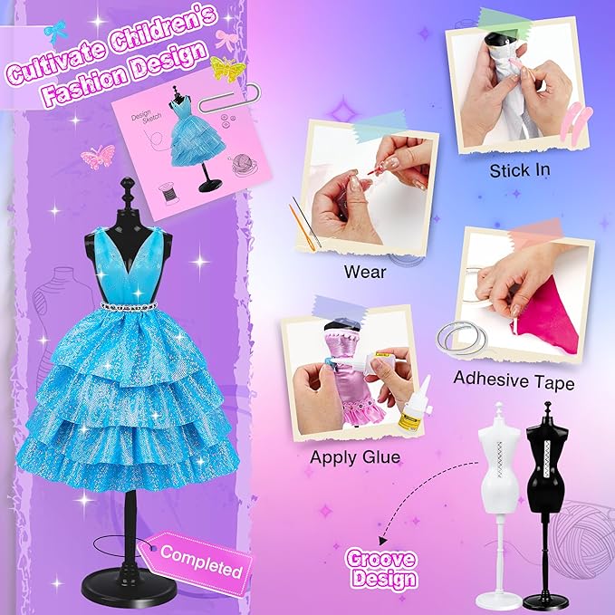 1500+Pcs Fashion Designer Kit for Girls, Sewing Kit with 7 Mannequins, DIY Arts and Crafts Kit for Kids, Doll Clothes Making Kit, Girl Toys for Age 6 7 8 9 10 11 12 Year Old Gifts