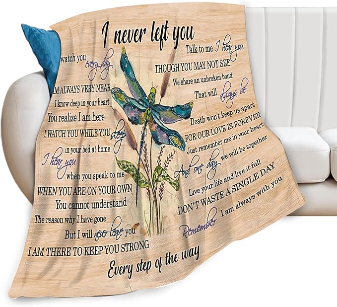Dragonfly Blanket Memorial Sympathy Gifts for Girls Women Loved One I Never Left You Throw Blanket for Kids Adults Soft Warm Cozy Fleece Blanket for Couch Sofa Bed 40"x50"