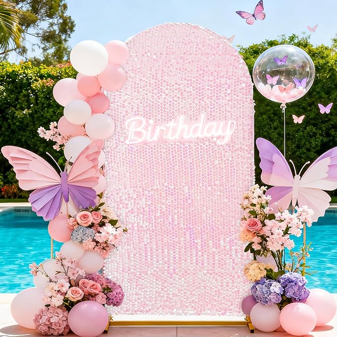 6FT Sequin Arch Backdrop Cover: White Iridescent Big Payette Shimmer Backdrop Covers for Party Wedding Decor