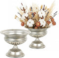 WORTH Small Urn Vases for Centerpieces Set of 2, Classic Metal Trumpet Flower Pots for Table, Bowl Vase for Wedding Party Event Home Deco (Silver, 7.8" Dia x 6.1" H)