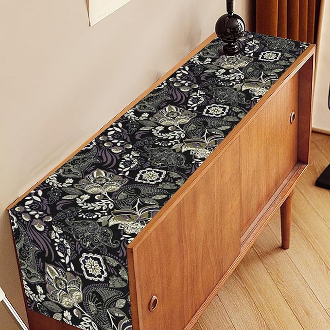 Retro Paisley Table Runner, Rustic Traditional Farmhouse Boho Floral Print Linen Coffee Table Center Decor for Family Kitchen Farmhouse Holiday Party Table Decorations Indoor Outdoor 13x72 inch