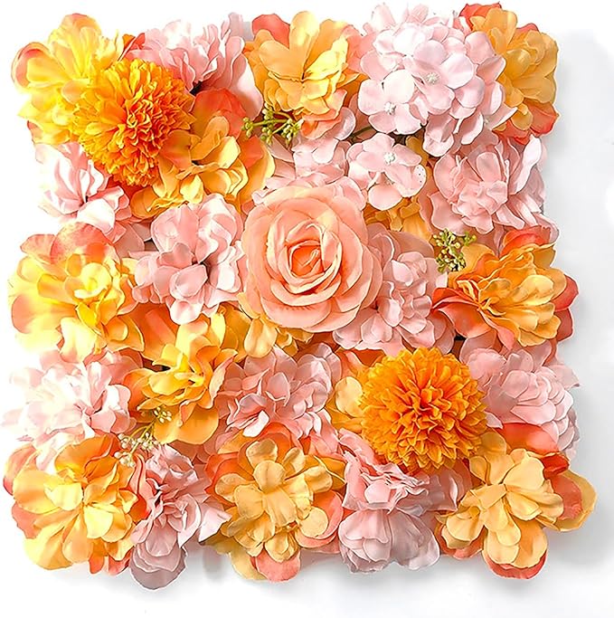 Flower Wall Backdrop, 12PCS 10.6"-15.7" Artificial Flower Wall Panel with Various Styles, 3D Floral Wall Decor for Wedding Photo Background Festive Party Home Decoration (H002, 15 * 15in)