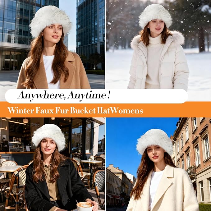 Fuzzy Bucket Hats for Woman Fur Winter Hat Fluffy Warmer Fisherman Cap