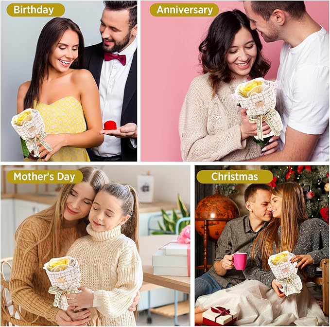 Eternal Love Ceramic Flower Bouquet - Handmade Yellow Ceramic Blossoms with Fragrance, The Perfect Luxury Gift Box for Her Anniversary/Birthday/Mother’s Day/Christmas, Includes Greeting Card