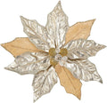 Hollyone 3PCS Poinsettia Christmas Flowers Artificial 11" Large Champagne Glitter Poinsettia Flowers Christmas Tree Ornaments Floral Picks for Tree Wreath Garland Vase Table Centerpiece Home Decor
