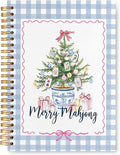 VIIJJUE Merry Mahjong Chinoiserie Christmas Tree Notebook Journal, Blue and White Christmas Journal, Xmas Checkered Holiday Hardcover Spiral Notebooks, 5.5x8.3 Inch