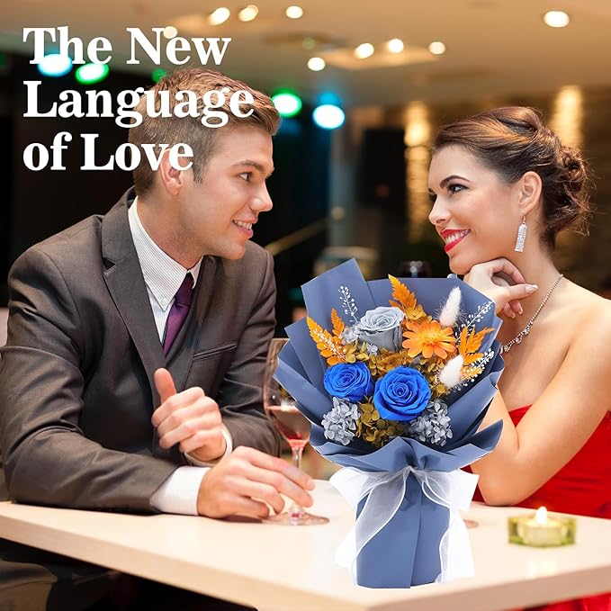 Forever Flowers for Delivery, Preserved Long Lasting Flower Bouquets, Blue Rose Bouquet for Mom, Wife or Girlfriend on Festivals Birthday Anniversary