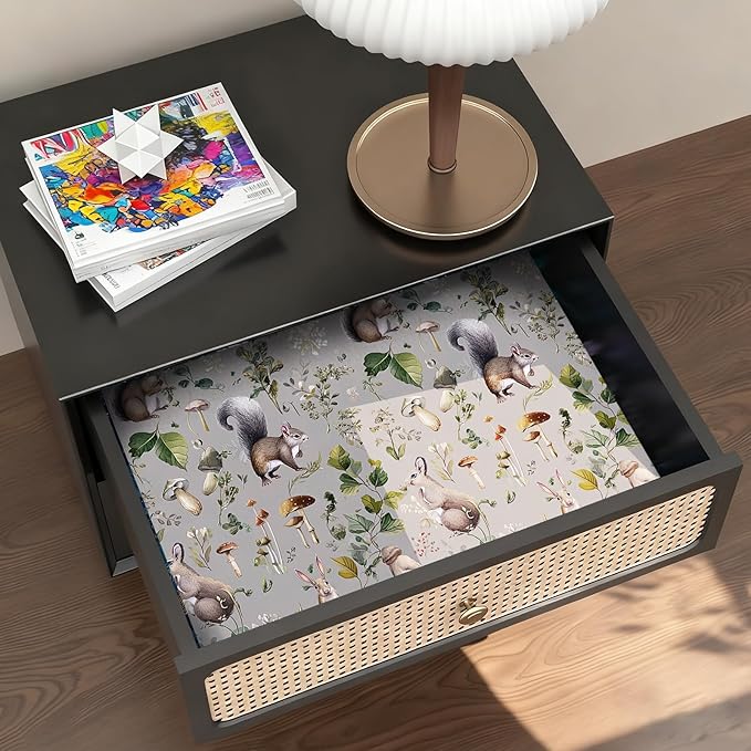 Whimsical Peel and Stick Floral Animal Contact Paper Squirrel Rabbit Removable Botanical Leaf Wallpaper 17.7" x 118.11" Wall Paper Watercolor Self Adhesive for Classroom Bedroom laundry room bathroom