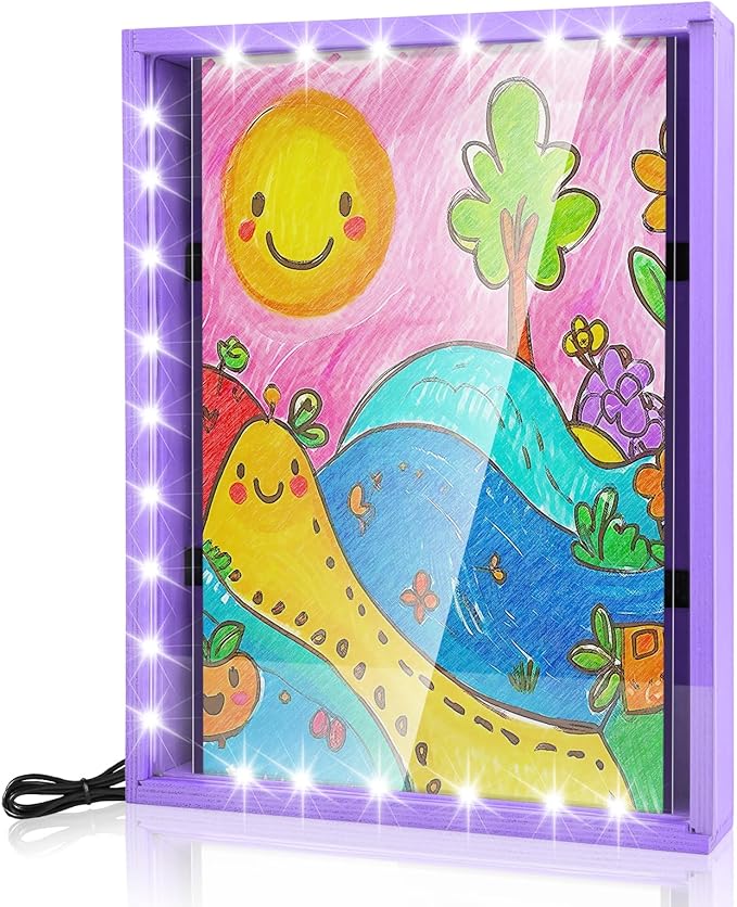 Shadow Box with LED Light Dried Flowers Changeable Artwork Photos Display & Storage Frame Wall-mounted & Tabletop Display Shadow Box(Lilac)