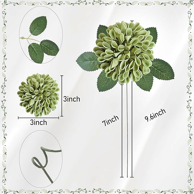 Artificial Flowers, 100pcs Artificial Rose for DIY Wedding Bouquets Centerpieces Arrangements, Elf Green Dahlia Flowers with Stem for Bridal Shower Party Home Decorations