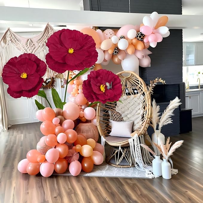 5.8 Ft Giant Artificial Flowers,Large Paper Flower,Huge Poppy Flowers Decoration for Wedding,Hotel,Office,Window Display and Home Farmhouse Decor(Wine)