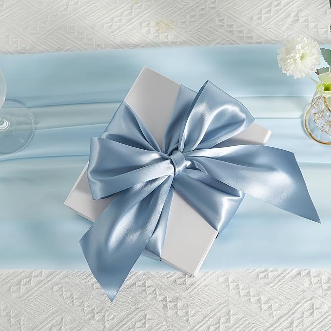 MEEDEE Dusty Blue Satin Ribbon Lux Double Faced Satin Ribbon 3 Inch Dusty Blue Ribbons by 10 Yards French Blue Ribbons for Crafts, Christmas Tree, Flower Bouquet, Weddings, Bow Making