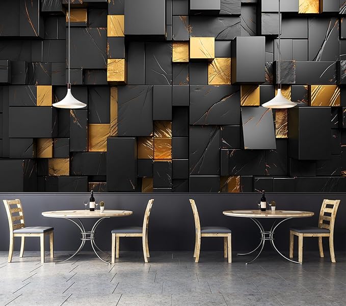 Black Gold Geometric Wallpaper Peel and Stick 3D Large Self Adhesive Wall Mural for Living Room 137"x100"