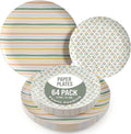 Trendables Heavy Duty Paper Plates Set For 32 Guests - 32 Each Of 8-inch And 10-inch Disposable Plates For Party - Fancy 64 Piece Dinnerware Set For All Occasions | Floral Design, Folk