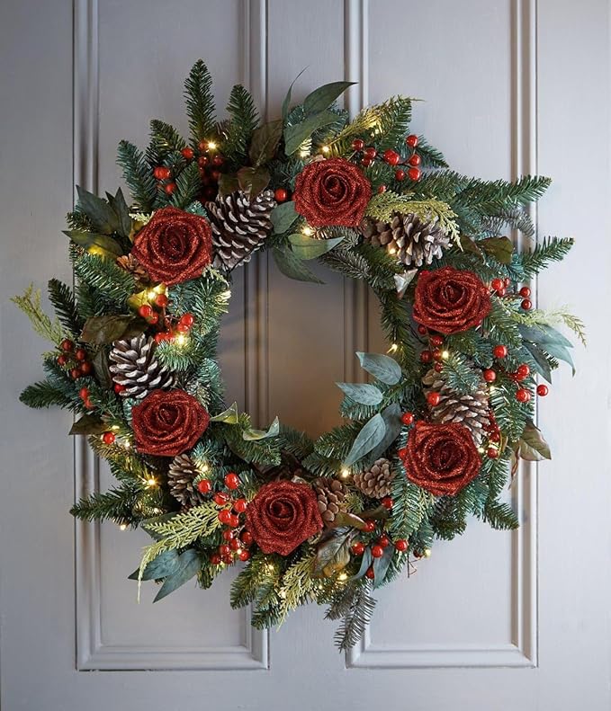 Fake Roses 30PCS Glitter Red Roses Artificial Flowers 3.15" Faux Roses with Stems for DIY Wreath Wedding Christmas Home Party Decor(Red)
