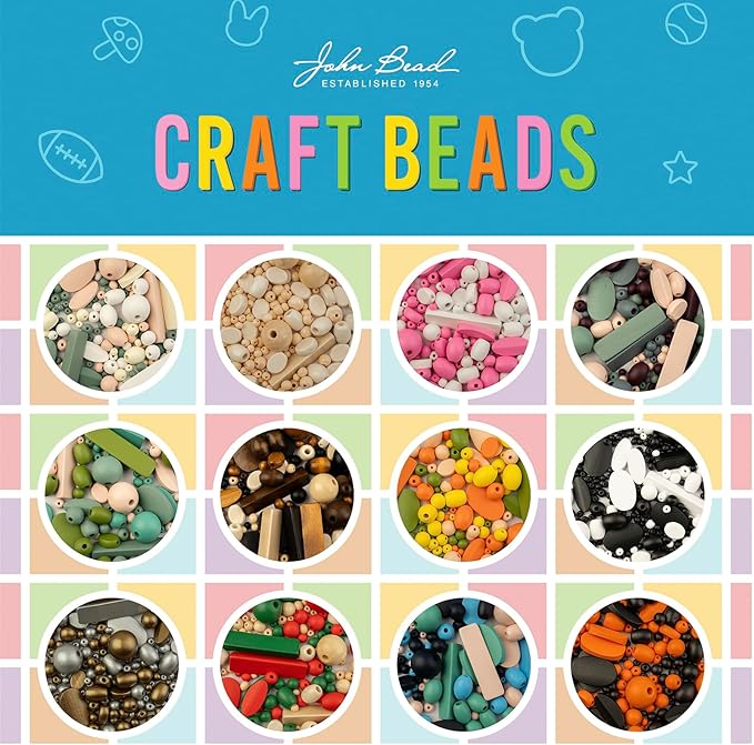 John Bead 90g Craft Beads Dark Green/Red/Natural Wood Beads with Elastic Nylon Cord