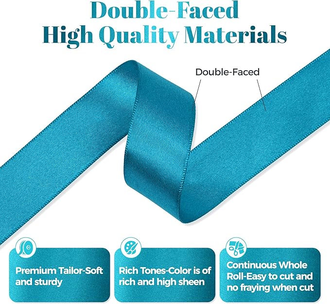 Turquoise Blue Satin Ribbon, Double Faced 7/8 Inch X 50 Yards Turquoise Ribbon, Premium Satin Ribbons for Gift Wrapping, Crafts, Hair Bow Making, Sewing, Flower Bouquet, Wedding Party Decor