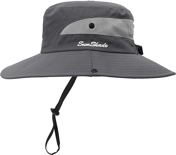 Womens Summer Sun Hat Beach Hat Wide Brim Outdoor UV Protection Hat Foldable Cool Mesh Ponytail Bucket Hat