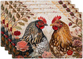 Rooster Placemats Set of 4 Farmhouse Chicken Plants Flower Placemats Farm Cock Chicken Country Hen Washable Place Mats for Party Kitchen Dining Decoration 4 PCS