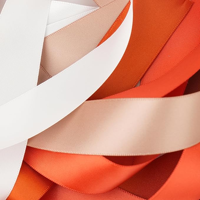 Terracotta Ribbon 1 Inch Satin Ribbon 6 Rolls Assortment Burnt Orange for Wedding, Party Shower, Gift Wrapping Hair Bows Crafts Flower Bouquet - 60Yards